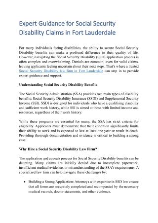 Expert Guidance for Social Security Disability Claims in Fort Lauderdale