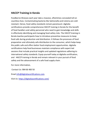HACCP Training in Kerala