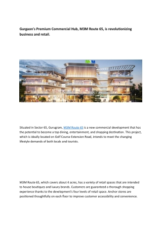 M3M Route 65: A Premium Commercial Hub Redefining Retail and Business in Gurgaon