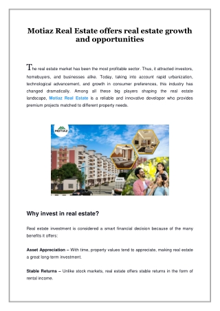 Motiaz Real Estate offers real estate growth and opportunities