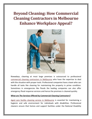 Beyond Cleaning How Commercial Cleaning Contractors in Melbourne Enhance Workplace Appeal