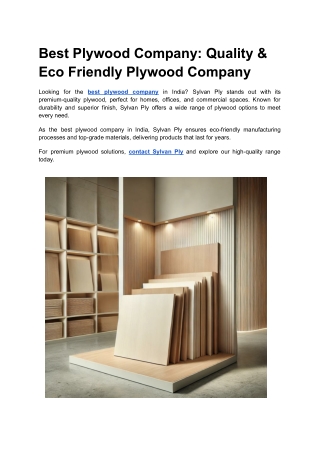 Best Plywood Company in India_ Sylvan Ply