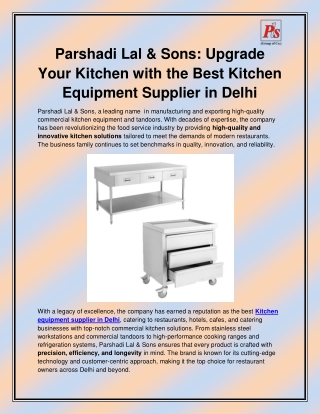 Kitchen equipment supplier in Delhi