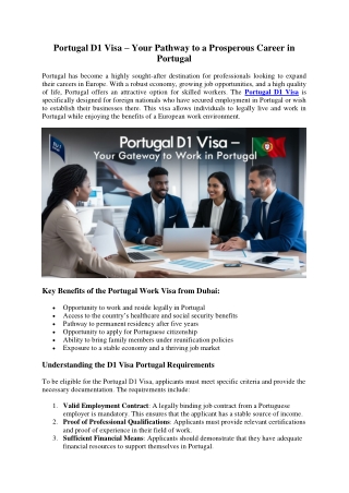 Portugal D1 Visa – Your Pathway to a Prosperous Career in Portugal