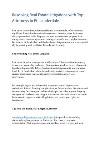 Resolving Real Estate Litigations with Top Attorneys in Ft. Lauderdale