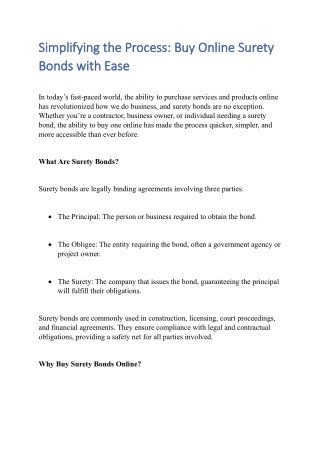 Simplifying the Process Buy Online Surety Bonds with Ease