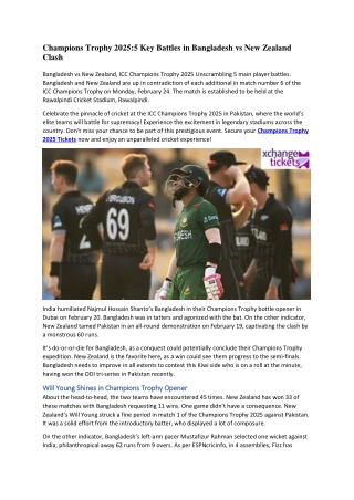 Champions Trophy 2025 5 Key Battles in Bangladesh vs New Zealand Clash