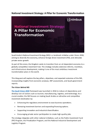 National Investment Strategy  -Nimbus
