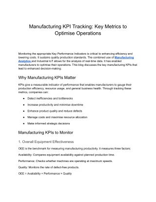Manufacturing KPI Tracking Key Metrics to Optimise Operations