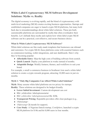 White-Label Cryptocurrency MLM Software Development Solutions: Myths vs. Reality