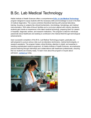 B.Sc. Lab Medical Technology