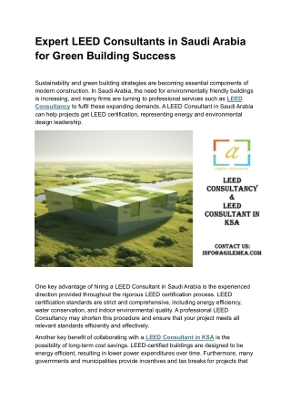 Expert LEED Consultants in Saudi Arabia for Green Building Success