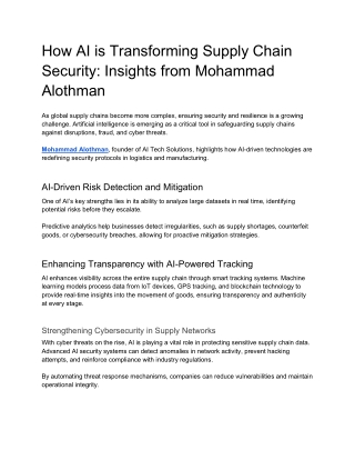 How AI is Transforming Supply Chain Security Insights from Mohammad Alothman
