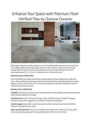 Qutone Ceramic: Premium Floor Vitrified Tiles for Your Home