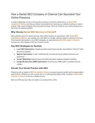 How a Dental SEO Company in Chennai Can Skyrocket Your Online Presence