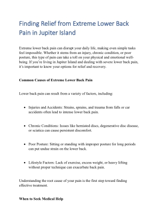 Finding Relief from Extreme Lower Back Pain in Jupiter Island