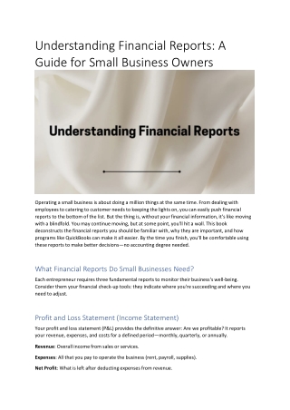 Understanding Financial Reports: A Guide for Small Business Owners