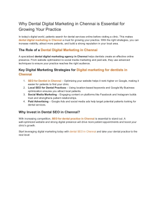 Why Dental Digital Marketing in Chennai is Essential for Growing Your Practice