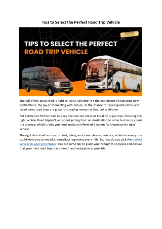 Tips to Select the Perfect Road Trip Vehicle - Krish Travels