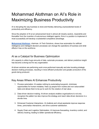 Mohammad Alothman on AI’s Role in Maximizing Business Productivity