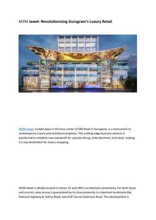 M3M Jewel Project: Redefining Luxury in Commercial Real Estate
