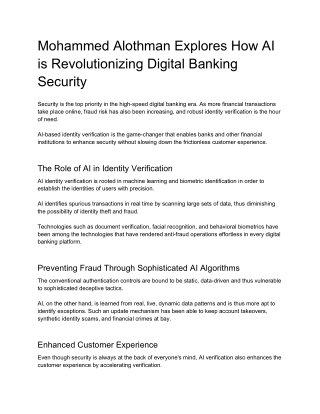 Mohammed Alothman Explores How AI is Revolutionizing Digital Banking Security