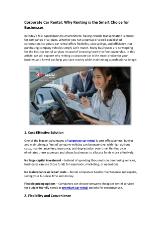 Corporate Car Rental Why Renting is the Smart Choice for Businesses