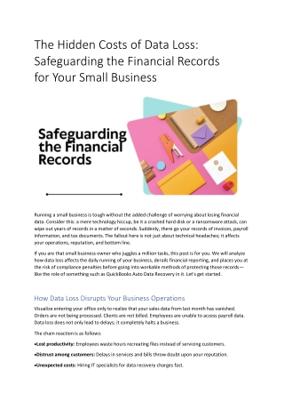 The Hidden Costs of Data Loss: Safeguarding the Financial Records for Your Small