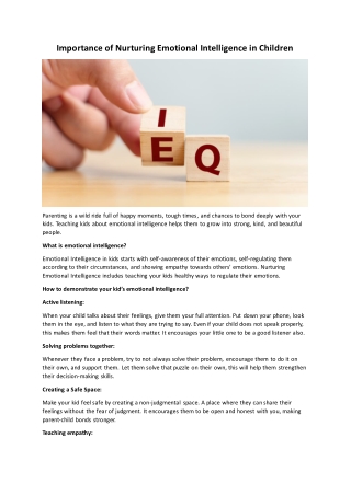 Importance of Nurturing Emotional Intelligence in Children