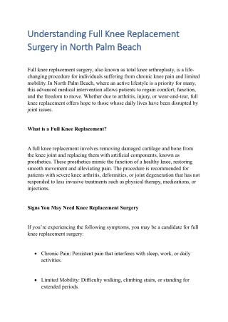 Understanding Full Knee Replacement Surgery in North Palm Beach