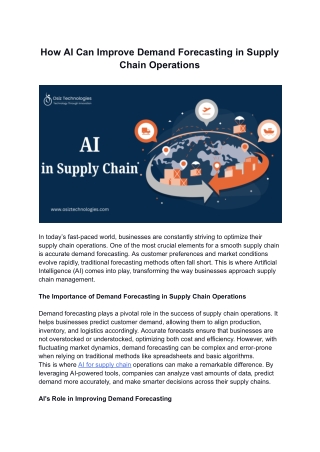How AI Can Improve Demand Forecasting in Supply Chain Operations
