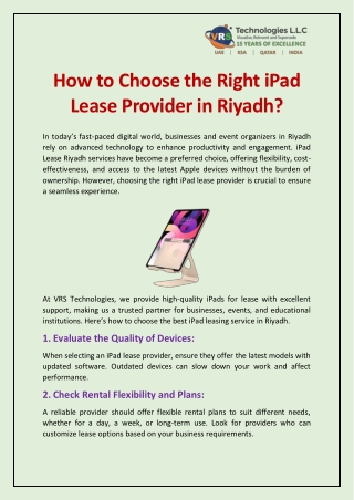 How to Choose the Right iPad Lease Provider in Riyadh?