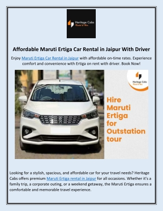 Affordable Maruti Ertiga Car Rental in Jaipur With Driver