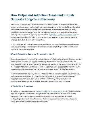 How Outpatient Addiction Treatment in Utah Supports Long-Term Recovery