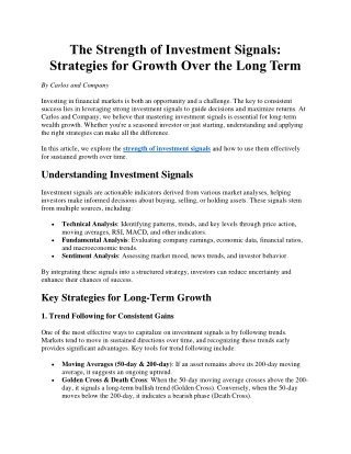 The Strength of Investment Signals Strategies for Growth Over the Long Term