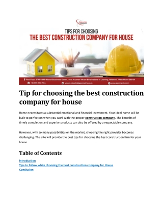 Tip for choosing the best construction company for house..