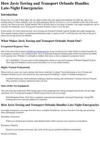 How Javis Towing and Transport Orlando Handles Late-Night Emergencies