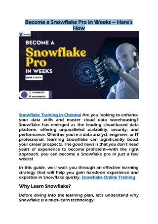 Top Snowflake Training in Chennai Snowflake Online Training
