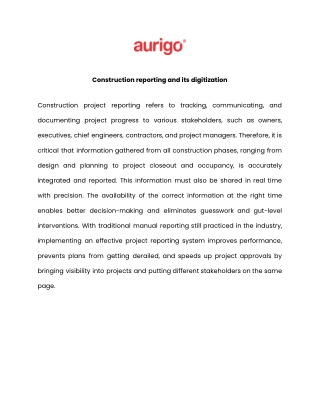 Construction reporting and its digitization