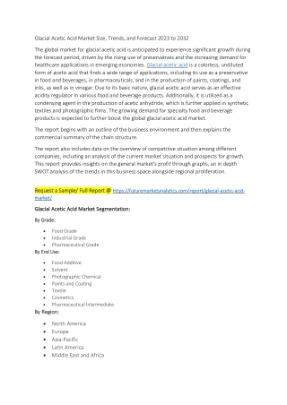 Glacial Acetic Acid Market Size, Trends, and Forecast 2023 to 2032