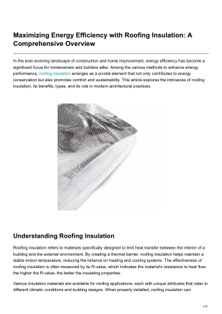 Maximizing Energy Efficiency with Roofing Insulation A Comprehensive Overview