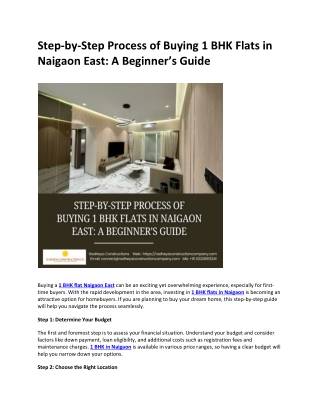 Step-by-Step Process of Buying 1 BHK Flats in Naigaon East A Beginner’s Guide