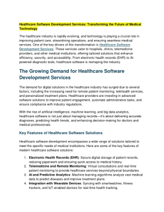 Healthcare Software Development Services: Transforming the Future of Medical Tec