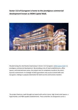 Unveiling M3M Capital Walk: A Landmark Destination for Premium Commercial Space