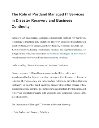 The Role of Portland Managed IT Services in Disaster Recovery and Business Continuity
