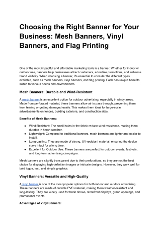 Choosing the Right Banner for Your Business: Mesh Banners, Vinyl Banners, and Fl
