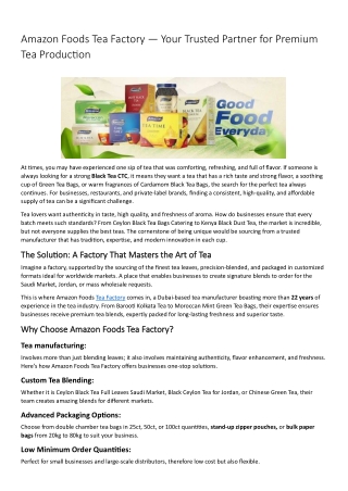 Amazon Foods Tea Factory Your Trusted Partner for Premium Tea Production