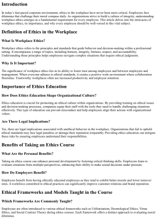 Why Every Employee Should Understand Workplace Ethics