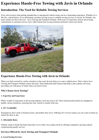 Experience Hassle-Free Towing with Javis in Orlando