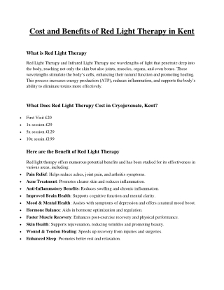 Cost and Benefits of Red Light Therapy in Kent